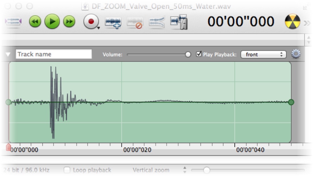 Open, 50 ms pulse with water flow